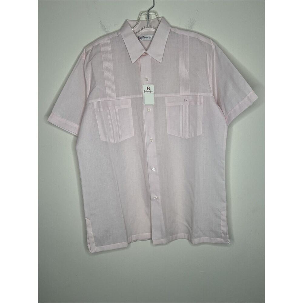 Philippe Gerard Men’s Cuban Shirt Size Large Pink Button Up Resort
